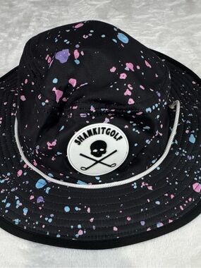 Shank It Golf Bucket Hat Black Paint Splatter Skull Golf Sun Hat